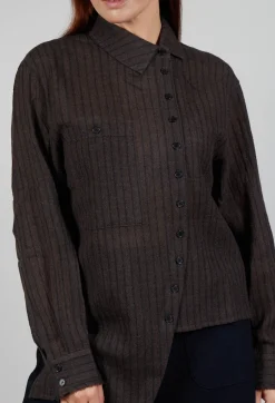 Point Collar Shirt in Brown Stripe