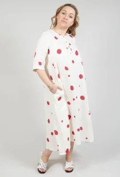 Polka Dot Smock Dress in Pois Rosso