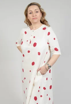 Polka Dot Smock Dress in Pois Rosso