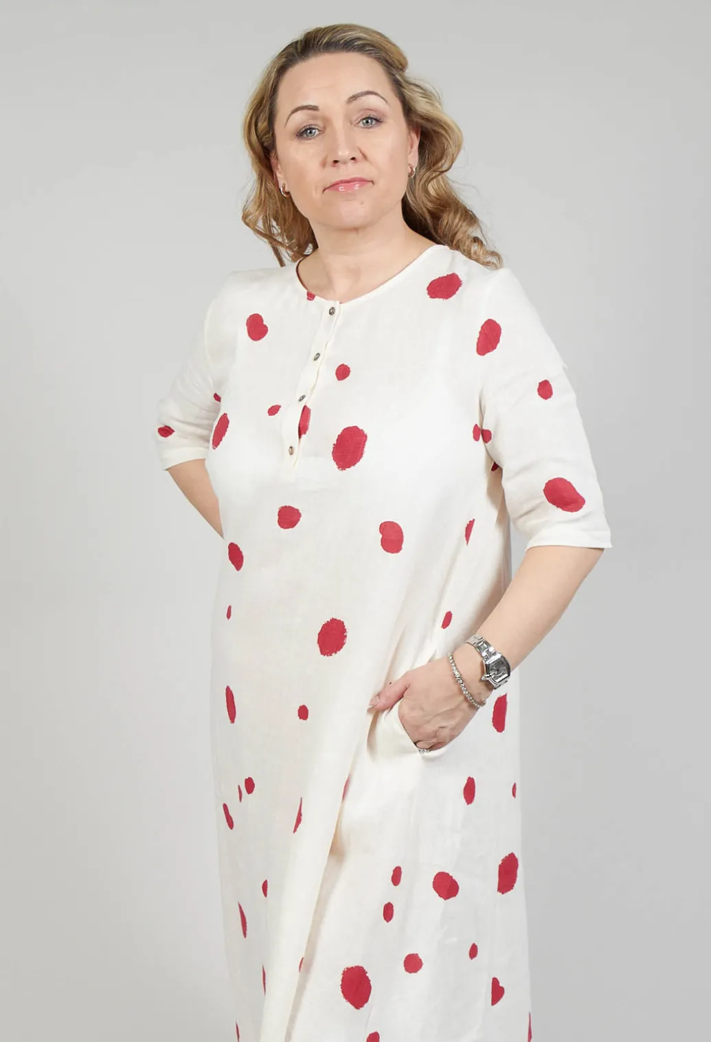 Polka Dot Smock Dress in Pois Rosso