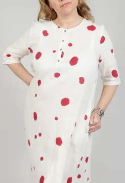 Polka Dot Smock Dress in Pois Rosso
