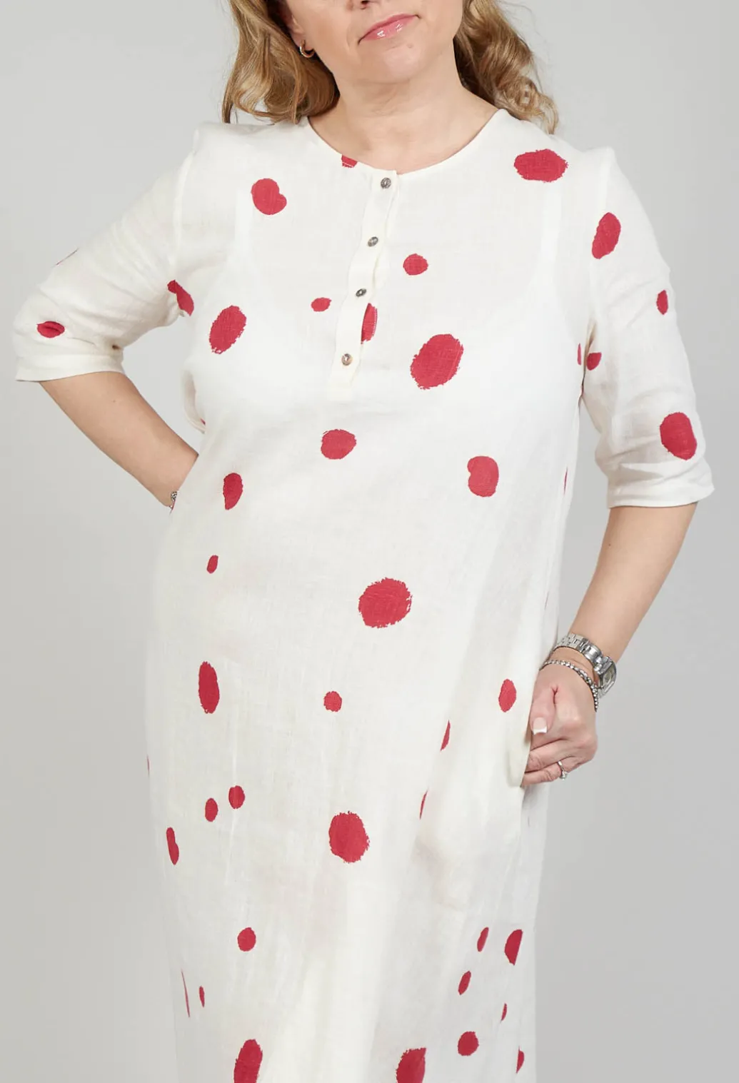 Polka Dot Smock Dress in Pois Rosso