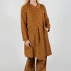 Polkadot Needlecord Cowl Neck Dress in Tabacco
