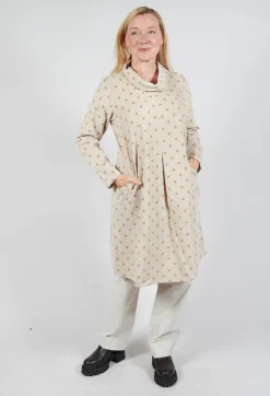 Polkadot Needlecord Cowl Neck Dress in Sahara