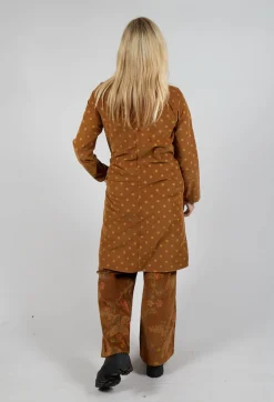 Polkadot Needlecord Cowl Neck Dress in Tabacco