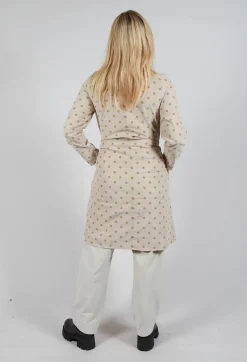 Polkadot Needlecord Cowl Neck Dress in Sahara