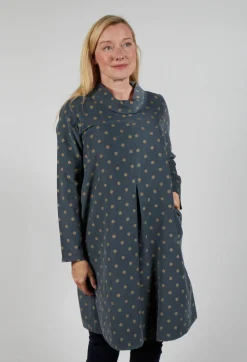 Polkadot Needlecord Cowl Neck Dress in Anthracite