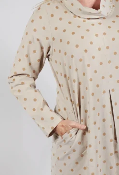 Polkadot Needlecord Cowl Neck Dress in Sahara