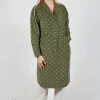 Polkadot Needlecord Open Collar Shirt Dress in Moss