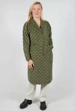 Polkadot Needlecord Open Collar Shirt Dress in Moss