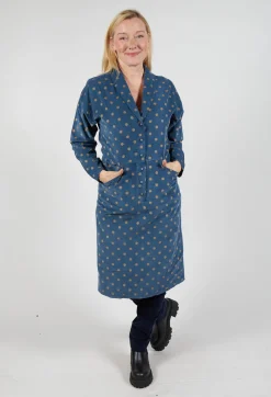 Polkadot Needlecord Open Collar Shirt Dress in Navy
