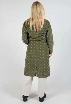 Polkadot Needlecord Open Collar Shirt Dress in Moss