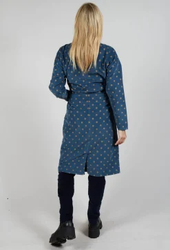 Polkadot Needlecord Open Collar Shirt Dress in Navy
