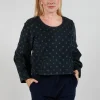 Polkadot Needlecord Puffed Sleeve Top in Black