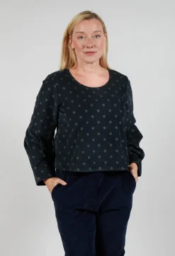 Polkadot Needlecord Puffed Sleeve Top in Black