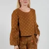 Polkadot Needlecord Puffed Sleeve Top in Tabacco