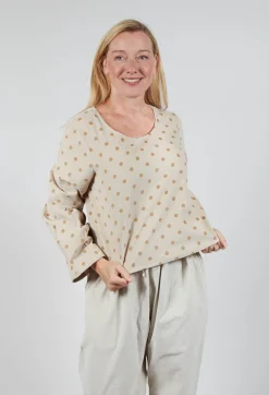 Polkadot Needlecord Puffed Sleeve Top in Sahara