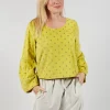 Polkadot Needlecord Puffed Sleeve Top in Acid Green