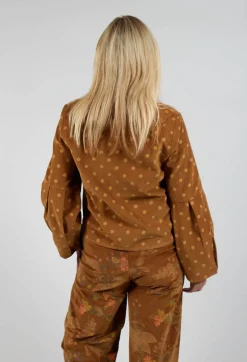 Polkadot Needlecord Puffed Sleeve Top in Tabacco