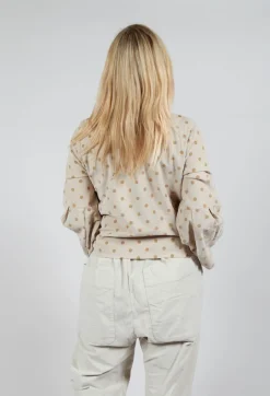 Polkadot Needlecord Puffed Sleeve Top in Sahara