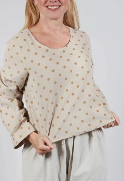 Polkadot Needlecord Puffed Sleeve Top in Sahara