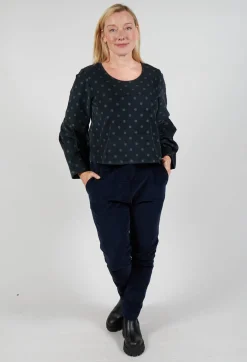 Polkadot Needlecord Puffed Sleeve Top in Black