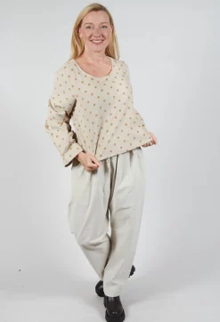 Polkadot Needlecord Puffed Sleeve Top in Sahara