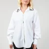 Poplin Cotton Shirt with Knitted Collar in White