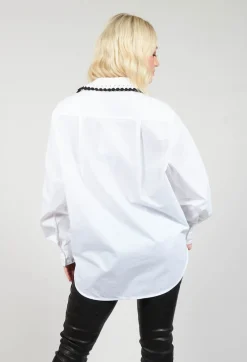 Poplin Cotton Shirt with Knitted Collar in White