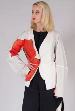 Poppy Print Jacket in White and Red