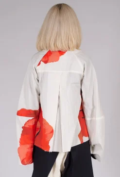 Poppy Print Jacket in White and Red