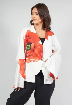 Poppy Print Jacket in White and Red
