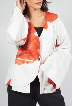 Poppy Print Jacket in White and Red