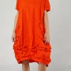 PRE-ORDER -  Balloon-Shaped Midi Dress with Folded Fabric Detailing in Semi Bleach (Pictured in Mandarine)