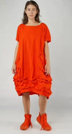 PRE-ORDER -  Balloon-Shaped Midi Dress with Folded Fabric Detailing in Semi Bleach (Pictured in Mandarine)