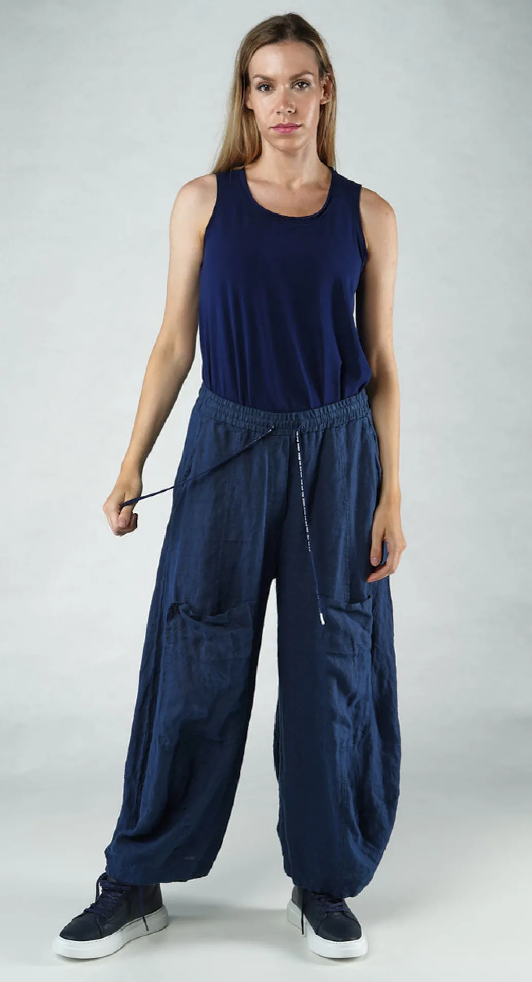 PRE-ORDER - Cargo Linen Trousers in Navy