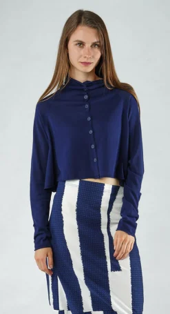 PRE-ORDER - Cropped Lightweight Cardigan in Grey Black (Pictured in Navy Offwhite)