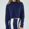 PRE-ORDER - Cropped Lightweight Cardigan in Malibu Navy (Pictured in Navy Offwhite)