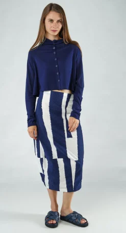 PRE-ORDER - Cropped Lightweight Cardigan in Grey Black (Pictured in Navy Offwhite)