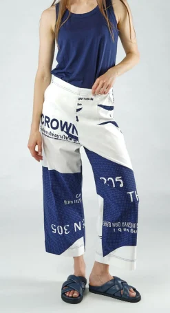 PRE-ORDER - Cropped Pull On Wide Leg Trousers in Navy Print