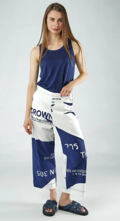 PRE-ORDER - Cropped Pull On Wide Leg Trousers in Navy Check (Pictured in Navy Print)