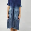PRE-ORDER -  Denim Dress with Overlapping Pleat Detail in Mandarine Dye (Pictured in Stonewash)