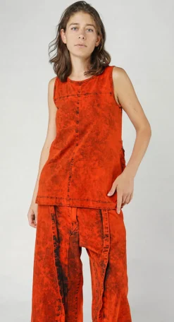PRE-ORDER - Denim-Style Vest Top with Contrast Patch Back Pockets in Stonewash (Pictured in Mandarine Dye)