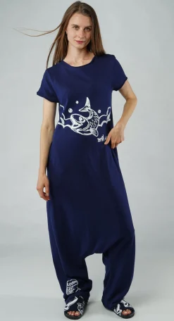 PRE-ORDER - Drop Crotch Jumpsuit in Black Print (Pictured in Navy Print)