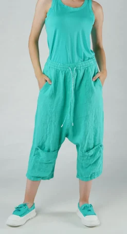 PRE-ORDER - Drop Crotch Linen Trousers in Navy (Pictured in Aqua)