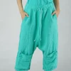 PRE-ORDER - Drop Crotch Linen Trousers in Grey (Pictured in Aqua)