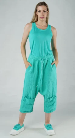 PRE-ORDER - Drop Crotch Linen Trousers in Malibu (Pictured in Aqua)