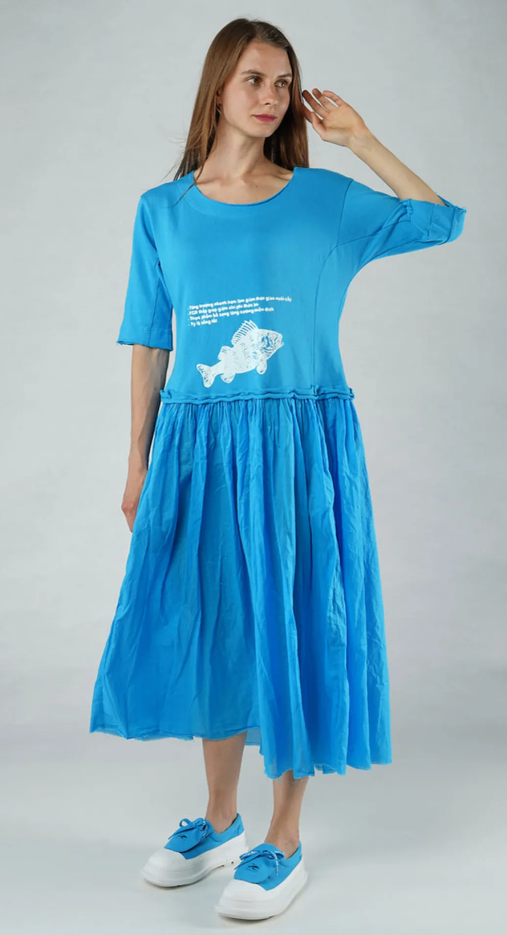 PRE-ORDER - Dual Fabric Dress in Offwhite Print (Pictured in Malibu Print)