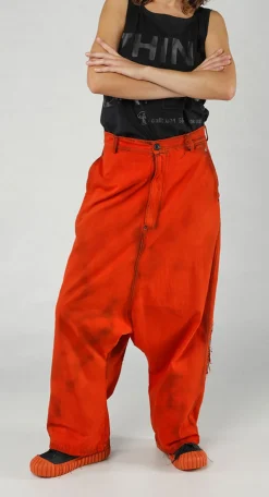 PRE-ORDER - High-Waisted Drop-Crotch Printed Jeans in Stonewash (Pictured in Mandarine)
