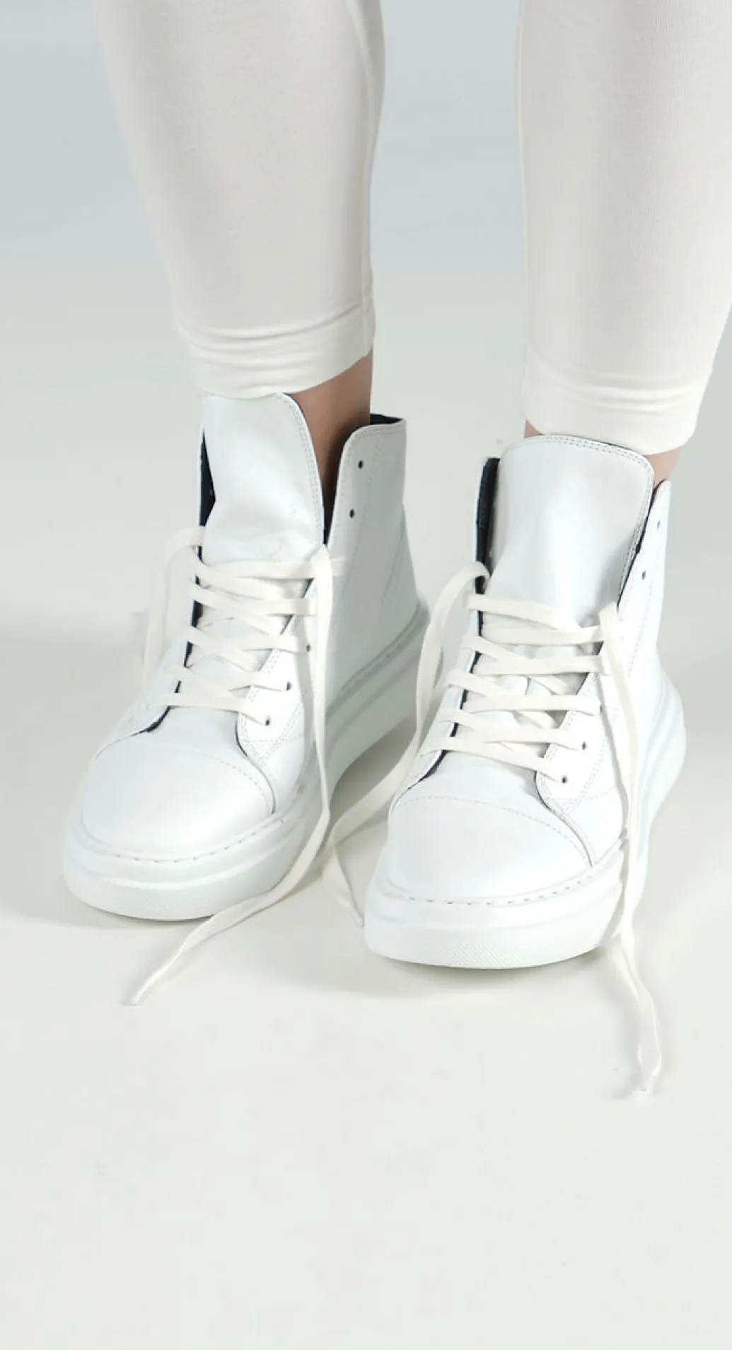 PRE-ORDER - Lace Up High Top Pumps in Grey (Pictured in Offwhite)